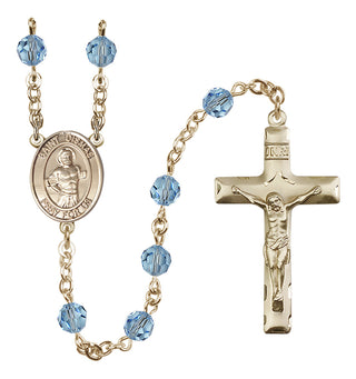 14 Karat Gold 6mm Austrian Crystal Saint Dismas Rosary in Aqua