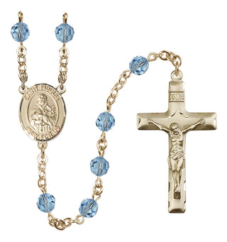 14 Karat Gold 6mm Austrian Crystal Saint Fidelis Rosary in Aqua
