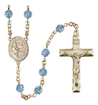 14 Karat Gold 6mm Austrian Crystal Saint Claude de la Colombiere Rosary in Aqua