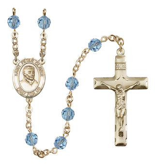14 Karat Gold 6mm Austrian Crystal Saint Peter Claver Rosary in Aqua