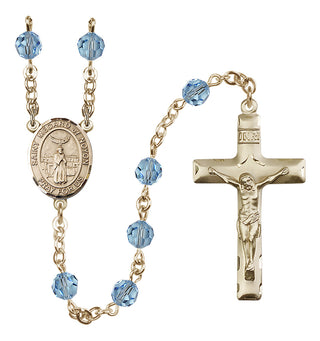 14 Karat Gold 6mm Austrian Crystal Saint Medard of Noyon Rosary in Aqua