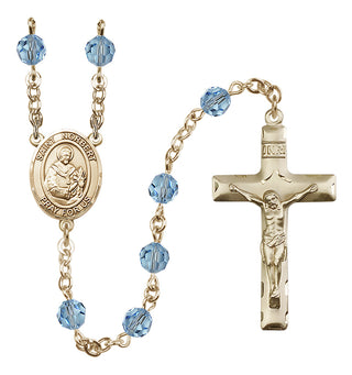 14 Karat Gold 6mm Austrian Crystal Saint Norbert of Xanten Rosary in Aqua