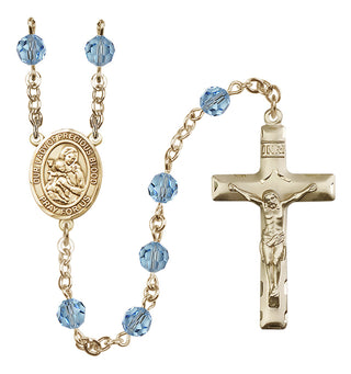 14 Karat Gold 6mm Austrian Crystal Our Lady of the Precious Blood Rosary in Aqua