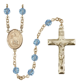 14 Karat Gold 6mm Austrian Crystal Saint Ephrem Rosary in Aqua
