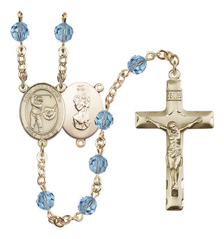 14 Karat Gold 6mm Austrian Crystal Saint Christopher/Golf Rosary in Aqua