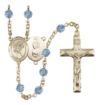 14 Karat Gold 6mm Austrian Crystal Saint Christopher/Dance Rosary in Aqua