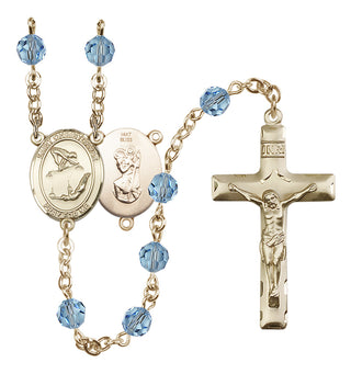 14 Karat Gold 6mm Austrian Crystal Saint Christopher/Gymnastics Rosary in Aqua