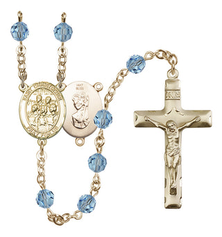 14 Karat Gold 6mm Austrian Crystal Saint Christopher / Choir Rosary in Aqua