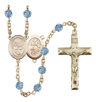 14 Karat Gold 6mm Austrian Crystal Saint Sebastian/Basketball Rosary in Aqua