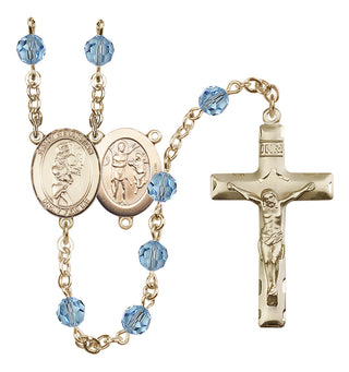 14 Karat Gold 6mm Austrian Crystal Saint Sebastian/Softball Rosary in Aqua