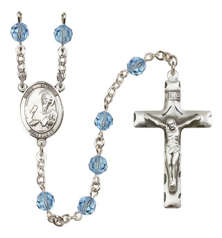 Sterling Silver 6mm Austrian Crystal Saint Andrew the Apostle Rosary in Aqua