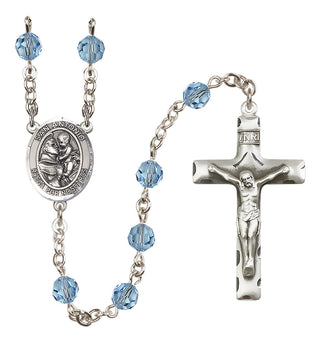 Sterling Silver 6mm Austrian Crystal San Antonio Rosary in Aqua