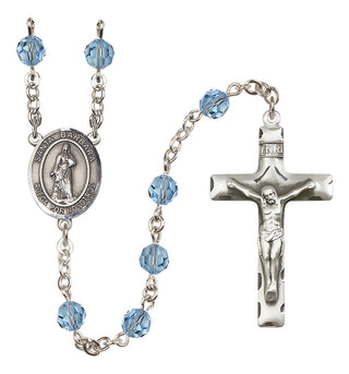 Sterling Silver 6mm Austrian Crystal Santa Barbara Rosary in Aqua