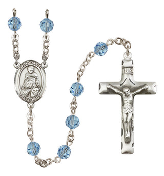 Sterling Silver 6mm Austrian Crystal Saint Daniel Rosary in Aqua
