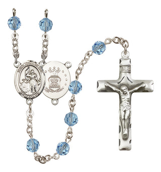 Sterling Silver 6mm Austrian Crystal Saint Joan of Arc / Air Force Rosary in Aqua