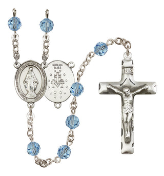 Sterling Silver 6mm Miraculous  Engraved Catholic Rosaries