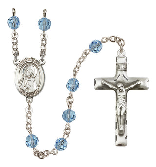 Sterling Silver 6mm Austrian Crystal Saint Monica Rosary in Aqua