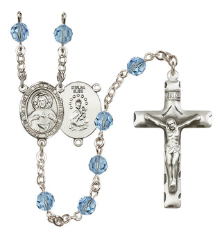 Sterling Silver 6mm Austrian Crystal Scapular Rosary in Aqua