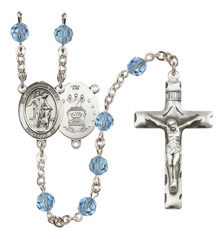 Sterling Silver 6mm Austrian Crystal Guardian Angel / Air Force Rosary in Aqua