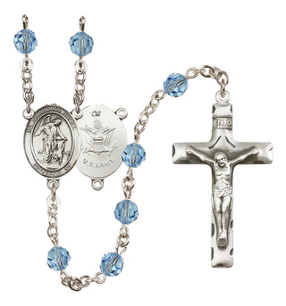Sterling Silver 6mm Austrian Crystal Guardian Angel / Army Rosary in Aqua