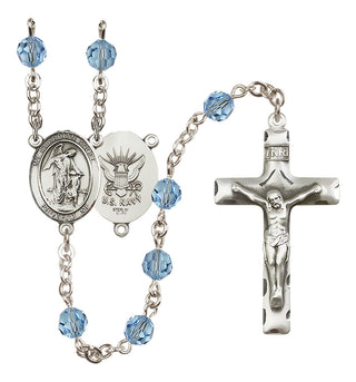 Sterling Silver 6mm Austrian Crystal Guardian Angel / Navy Rosary in Aqua