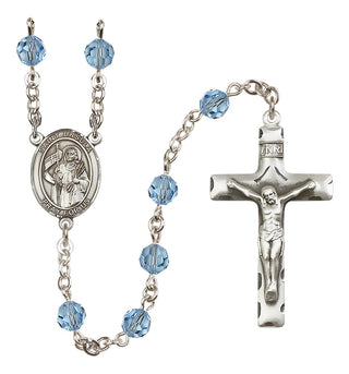 Sterling Silver 6mm Austrian Crystal Saint Ursula Rosary in Aqua