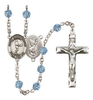 Sterling Silver 6mm Austrian Crystal Saint Christopher/Tennis Rosary in Aqua