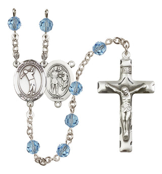 Sterling Silver 6mm Austrian Crystal Saint Sebastian/Golf Rosary in Aqua
