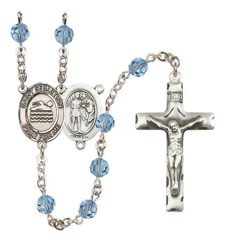 Sterling Silver 6mm Austrian Crystal Saint Sebastian/Swimming Rosary in Aqua