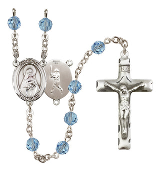 Sterling Silver 6mm Austrian Crystal Saint Rita / Baseball Rosary in Aqua