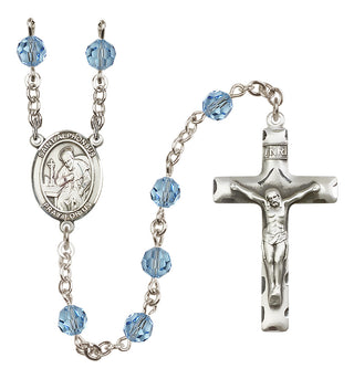 Sterling Silver 6mm Austrian Crystal Saint Alphonsus Rosary in Aqua