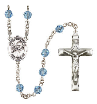 Sterling Silver 6mm Austrian Crystal Saint John Paul II Rosary in Aqua