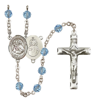Sterling Silver 6mm Austrian Crystal Our Lady of Mount Carmel Rosary in Aqua