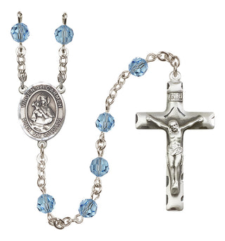 Sterling Silver 6mm Austrian Crystal Virgen del Carmen Rosary in Aqua
