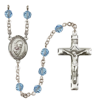 Sterling Silver 6mm Austrian Crystal Blessed Trinity Rosary in Aqua