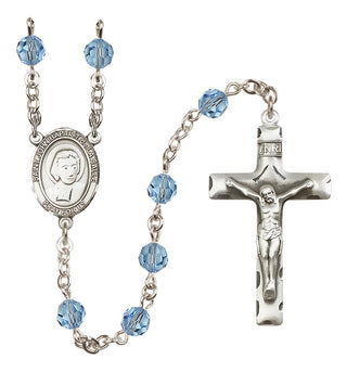 Sterling Silver 6mm Austrian Crystal Saint John Baptist de la Salle Rosary in Aqua