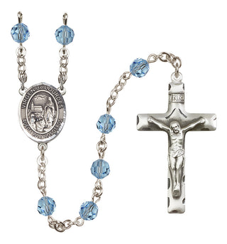 Sterling Silver 6mm Austrian Crystal Virgen del Lourdes Rosary in Aqua