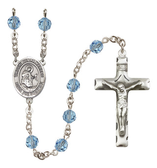 Sterling Silver 6mm Austrian Crystal Virgen de la Merced Rosary in Aqua