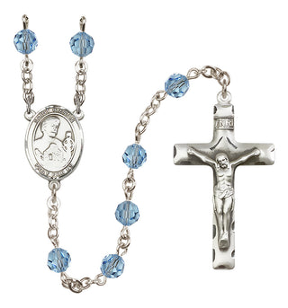Sterling Silver 6mm Austrian Crystal Saint Kieran Rosary in Aqua