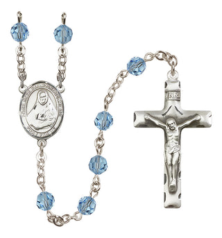 Sterling Silver 6mm Austrian Crystal Saint Rose Philippine Duchesne Rosary in Aqua