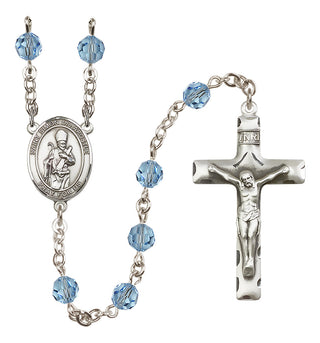 Sterling Silver 6mm Austrian Crystal Saint Simon the Apostle Rosary in Aqua