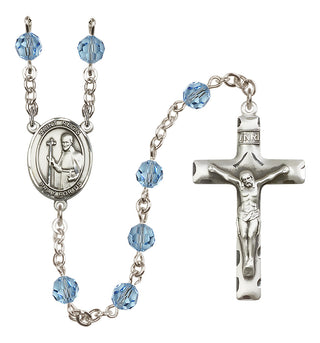 Sterling Silver 6mm Austrian Crystal Saint Regis Rosary in Aqua