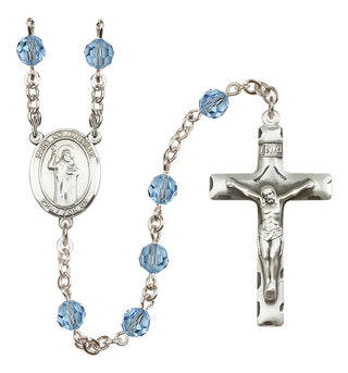 Sterling Silver 6mm Austrian Crystal Saint Columbkille Rosary in Aqua