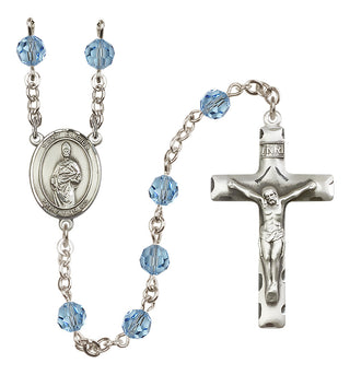 Sterling Silver 6mm Austrian Crystal Saint Eligius Rosary in Aqua