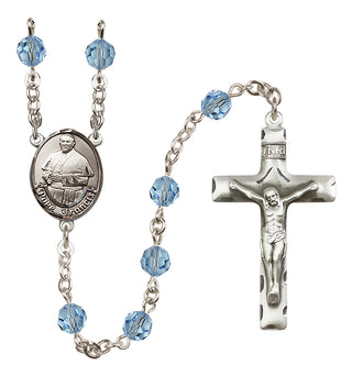 Sterling Silver 6mm Austrian Crystal Pope Francis Rosary in Aqua
