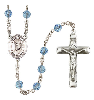 Sterling Silver 6mm Austrian Crystal Pope Pius V Rosary in Aqua