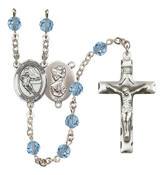 Sterling Silver 6mm Saint Christopher/Hockey Rosary