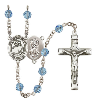 Sterling Silver 6mm Austrian Crystal Saint Christopher/Gymnastics Rosary in Aqua