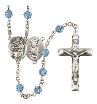 Sterling Silver 6mm Austrian Crystal Saint Christopher / Karate Rosary in Aqua