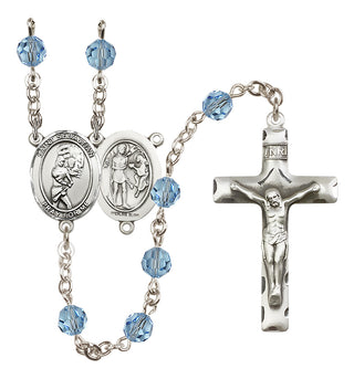 Sterling Silver 6mm Austrian Crystal Saint Sebastian/Softball Rosary in Aqua